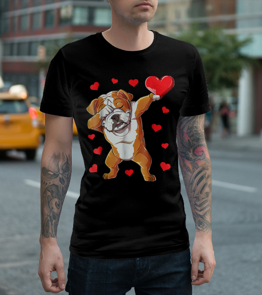 Dabbing English Bulldog Valentines Day Dog Heart Boys16 Romantic Gesture T-Shirt