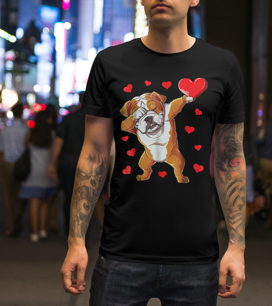 Dabbing English Bulldog Valentines Day Dog Heart Boys16 Romantic Gesture T-Shirt
