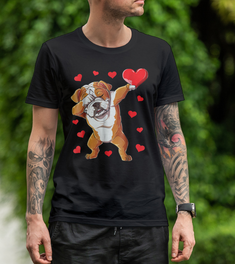 Dabbing English Bulldog Valentines Day Dog Heart Boys16 Romantic Gesture T-Shirt