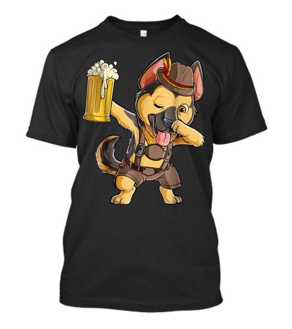 Dabbing German Shepherd Dab Men Prost Drinking Beer Oktoberfest Lederhosen T-Shirt
