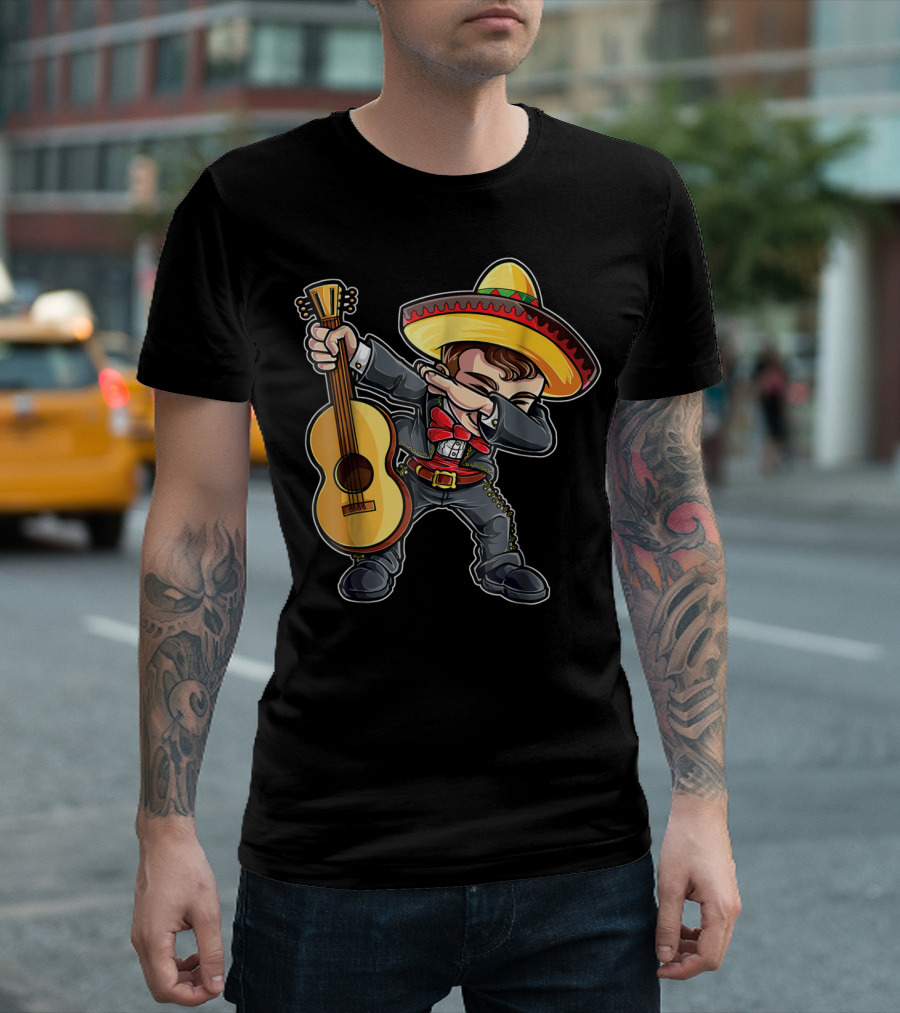 Dabbing Mariachi Guitar Cinco de Mayo Dab Men Kids Sombrero T-Shirt
