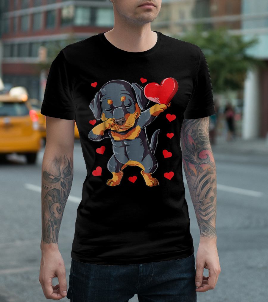 Valentines Day Dabbing Rottweiler Heart Dog Lover Boys15 T-Shirt