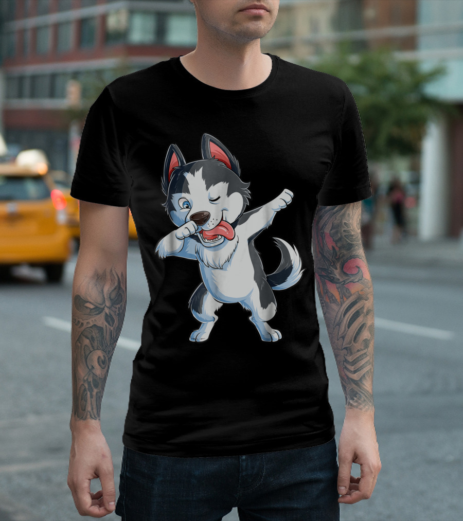 Dabbing Siberian Husky Boys Dab Dance Puppy Lover15 Cartoon Puppy Dance Move T-Shirt