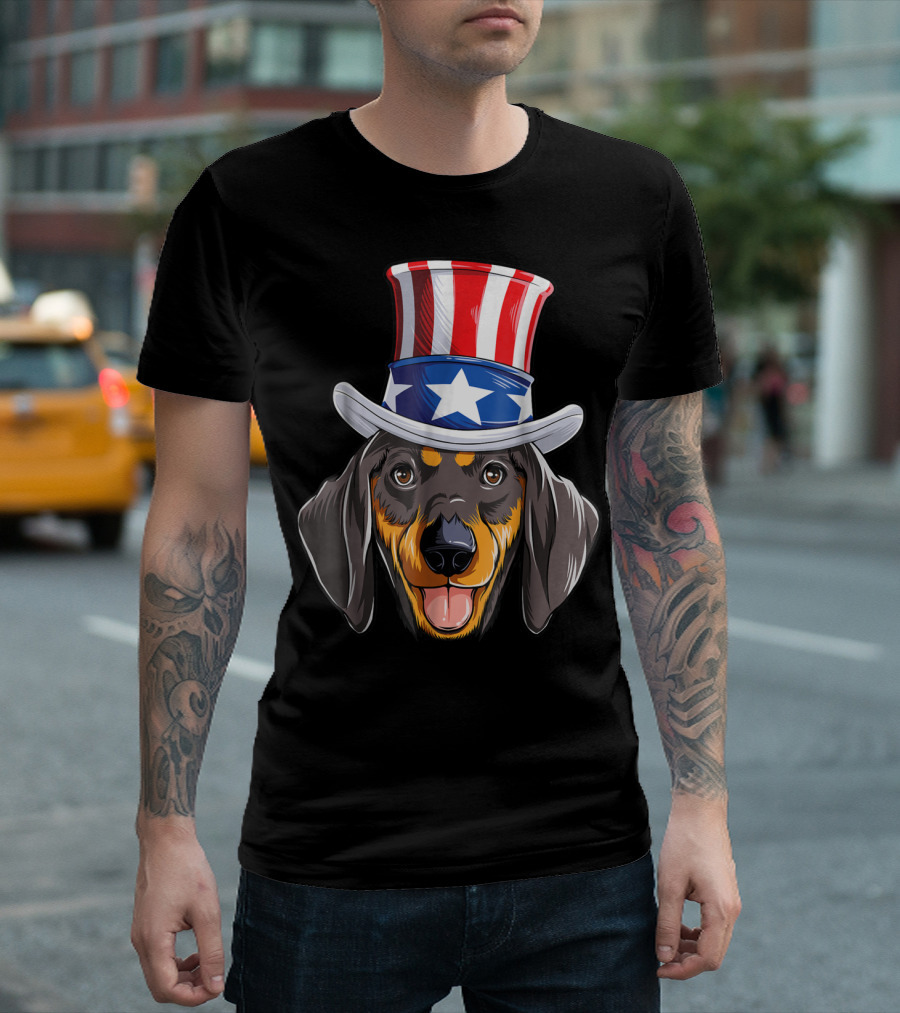 Dachshund Uncle Sam 4th of July American Flag Kids Patriotic Dog Hat T-Shirt