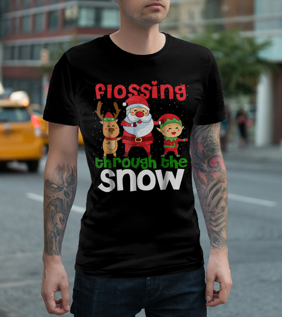 Flossing Through The Snow Santa Reindeer Elf Gingerbread10 T-Shirt