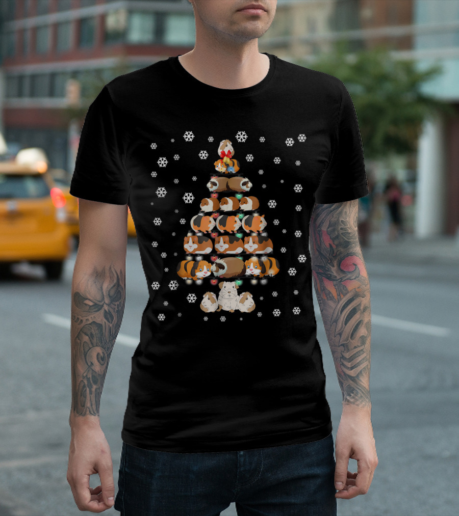 Funny Guinea Pig Christmas Tree with Snowflakes For Lovers T-Shirt