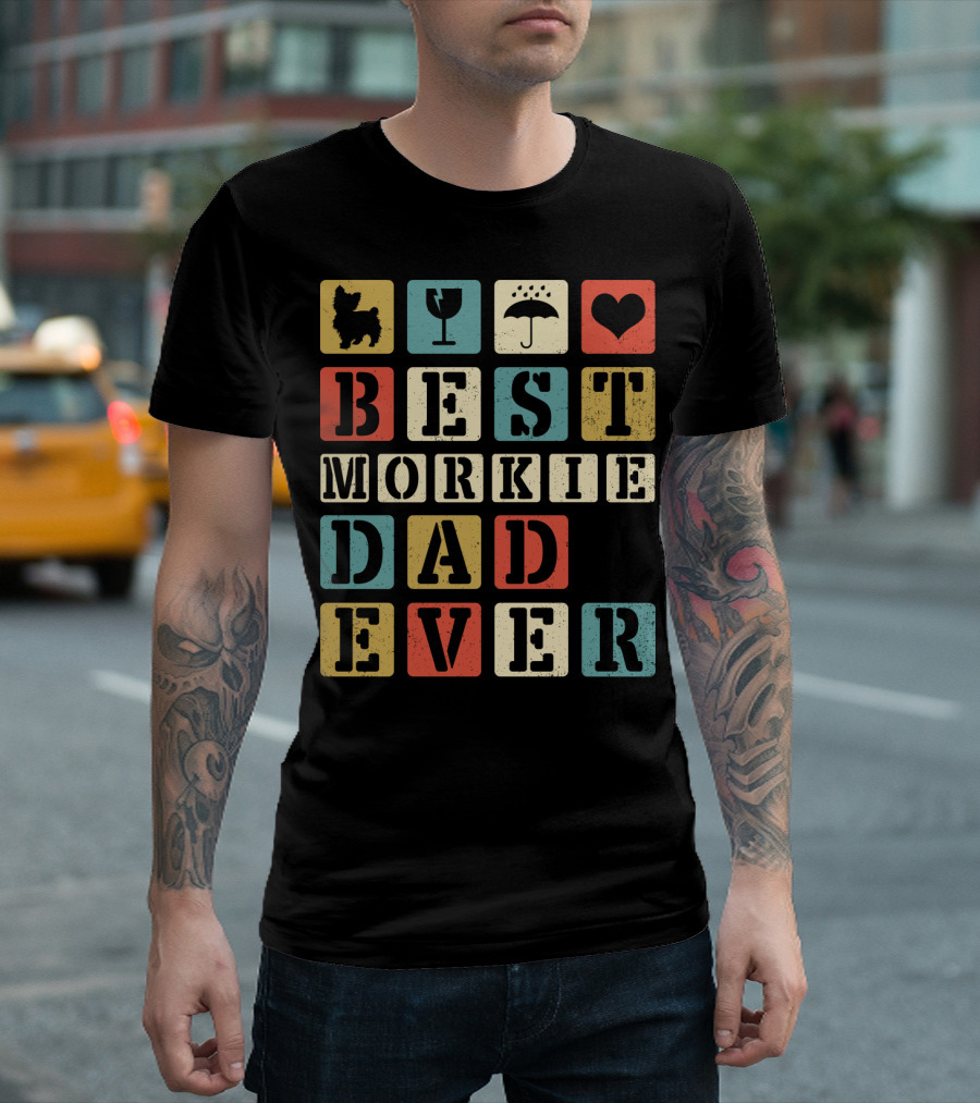 Best Morkie Dad Ever Vintage Style92 Blocks Heart Dog Elements T-Shirt