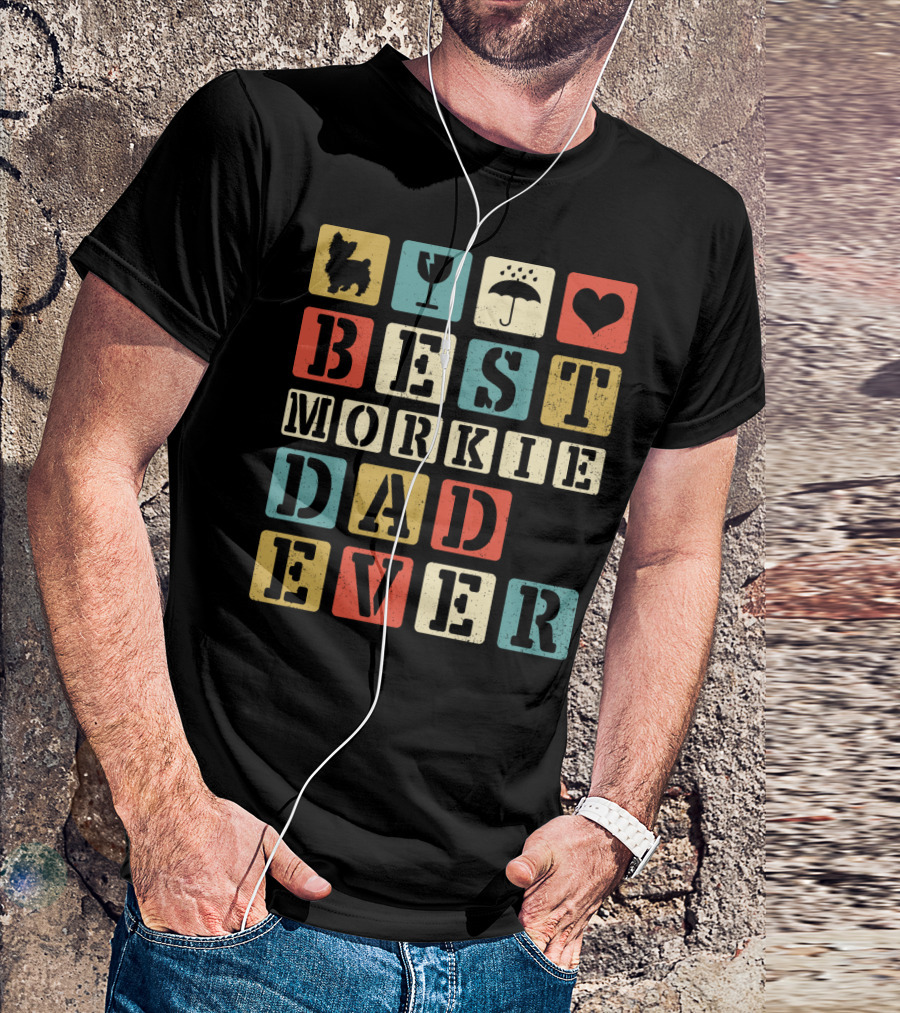 Best Morkie Dad Ever Vintage Style92 Blocks Heart Dog Elements T-Shirt