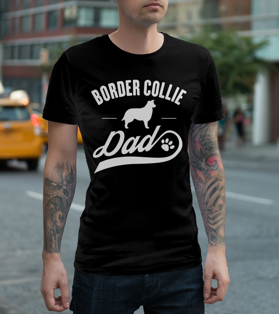 Border Collie Dad Dog Owner Lover Paw Prints T-Shirt