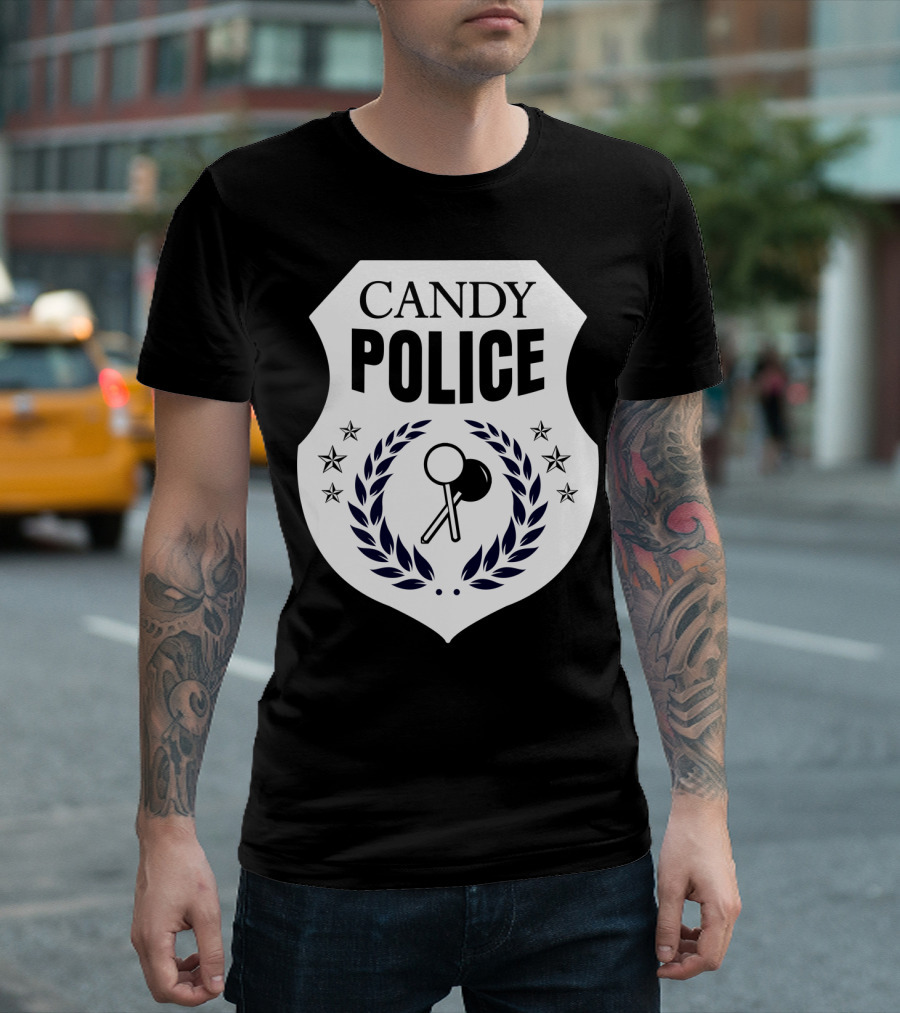 Candy Police Badge Funny Halloween Saying Parent Tee28 T-Shirt