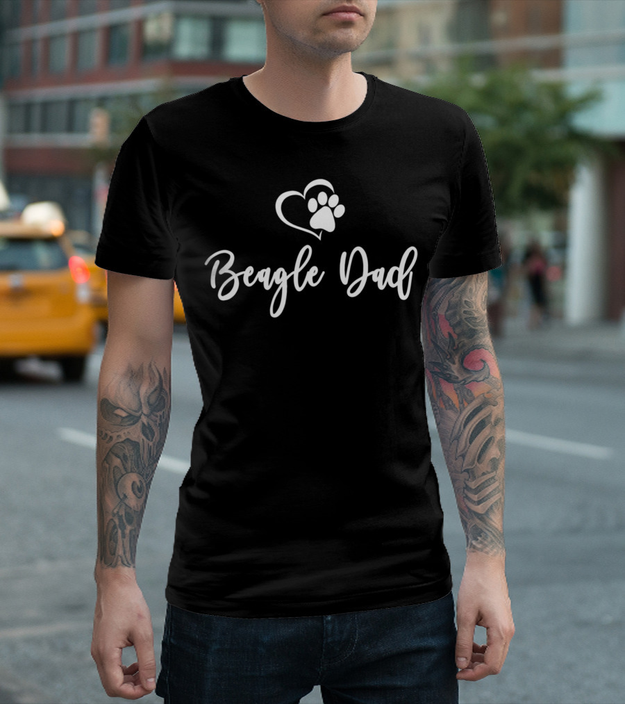 Mens Dog Lover Heart Paw Beagle Dad T-Shirt