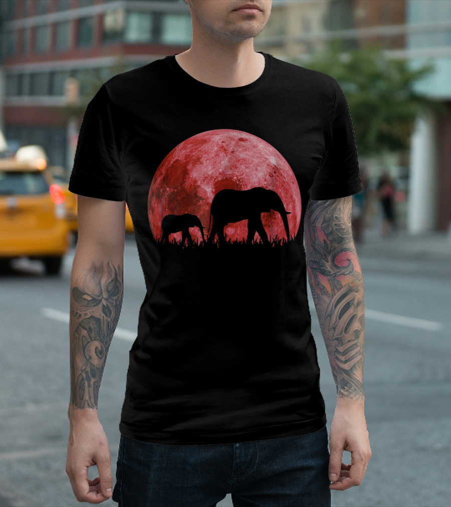 Africa Elephant Moon Safari Animal Map Dad Te42 T-Shirt