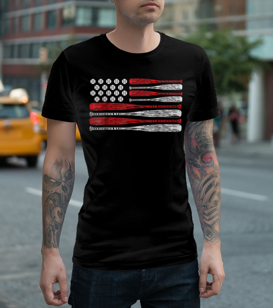 US American Flag Baseball Bat July 4th T-Shirt