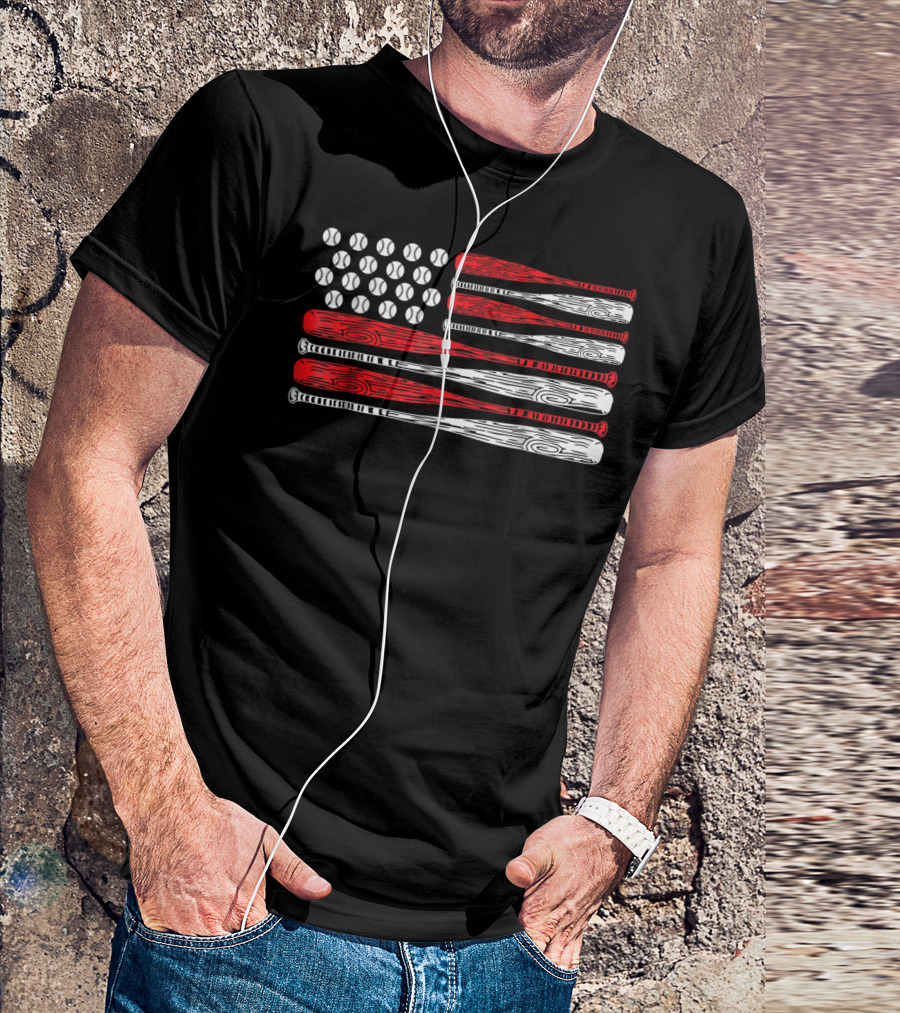 US American Flag Baseball Bat July 4th T-Shirt