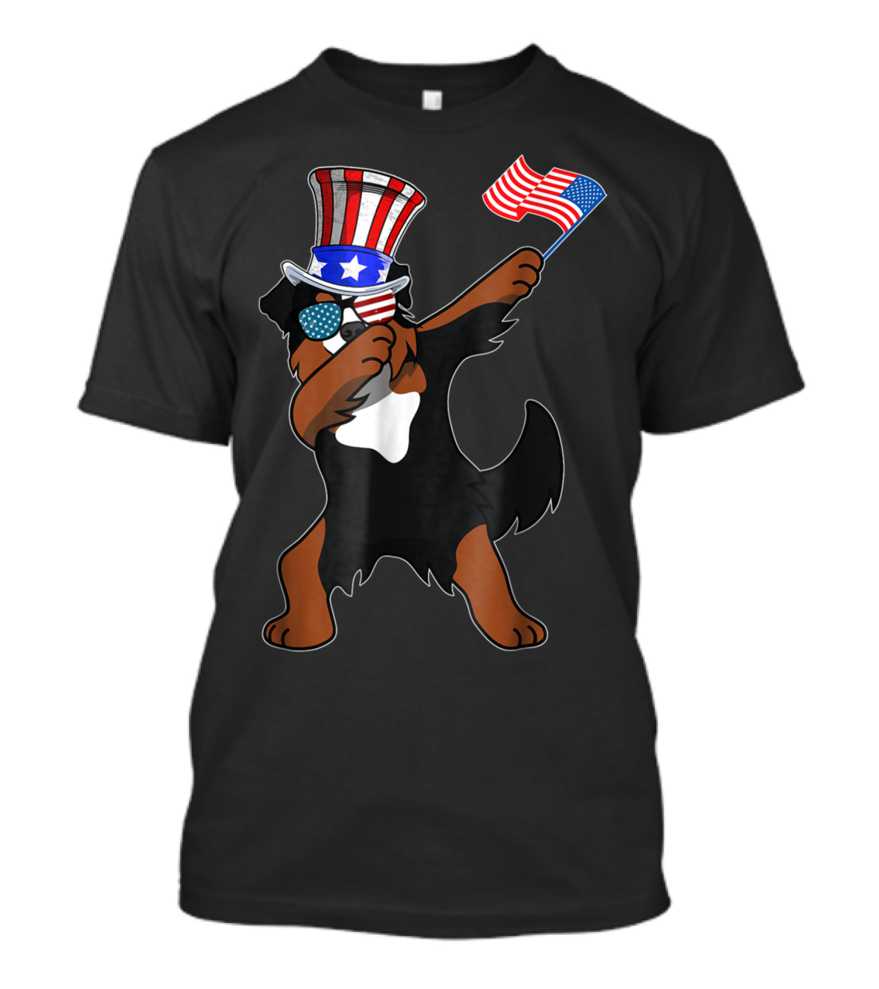 Bernese Mountain Dog Dabbing Patriotic Dog Dad 4th Of July T-Shirt