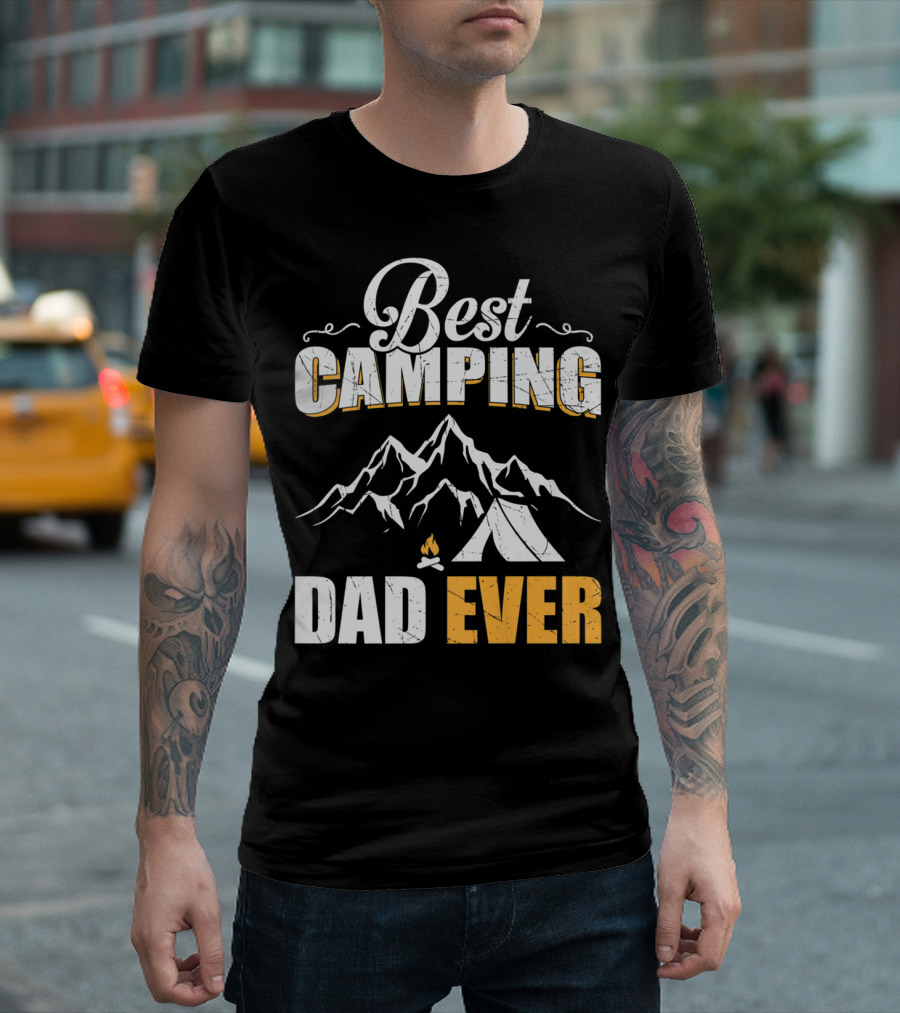 Best Camping Dad Ever Mountain Tent Campfire Adventure T-Shirt