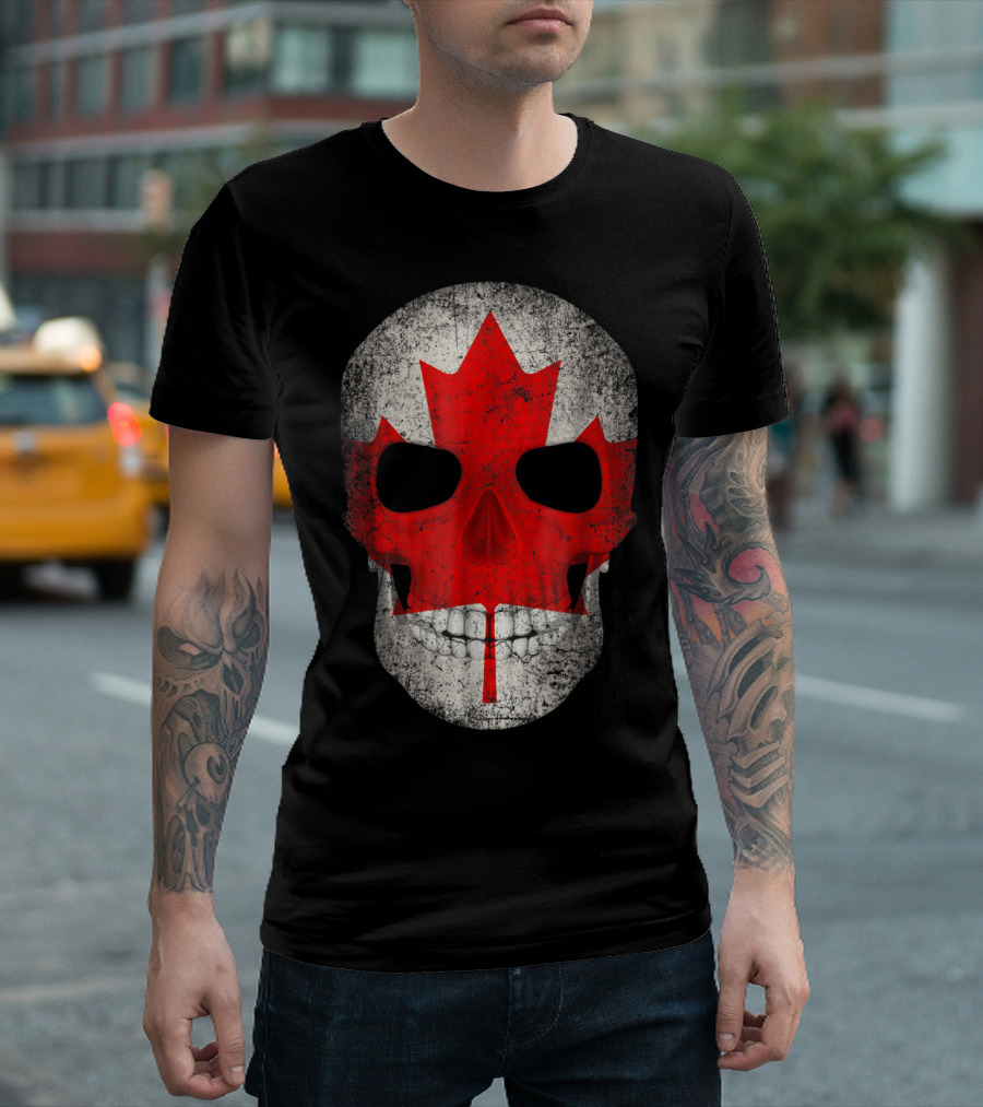 Canada Flag Skull Hockey Dad Canadian Boys T-Shirt