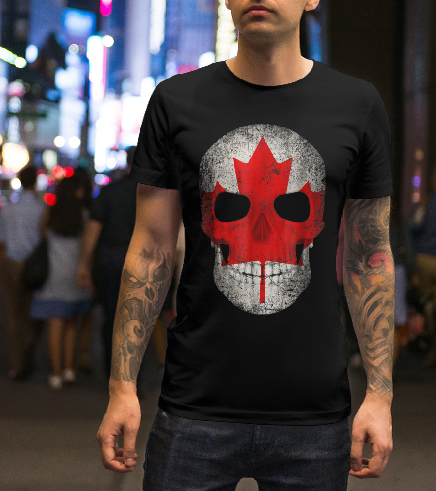 Canada Flag Skull Hockey Dad Canadian Boys T-Shirt