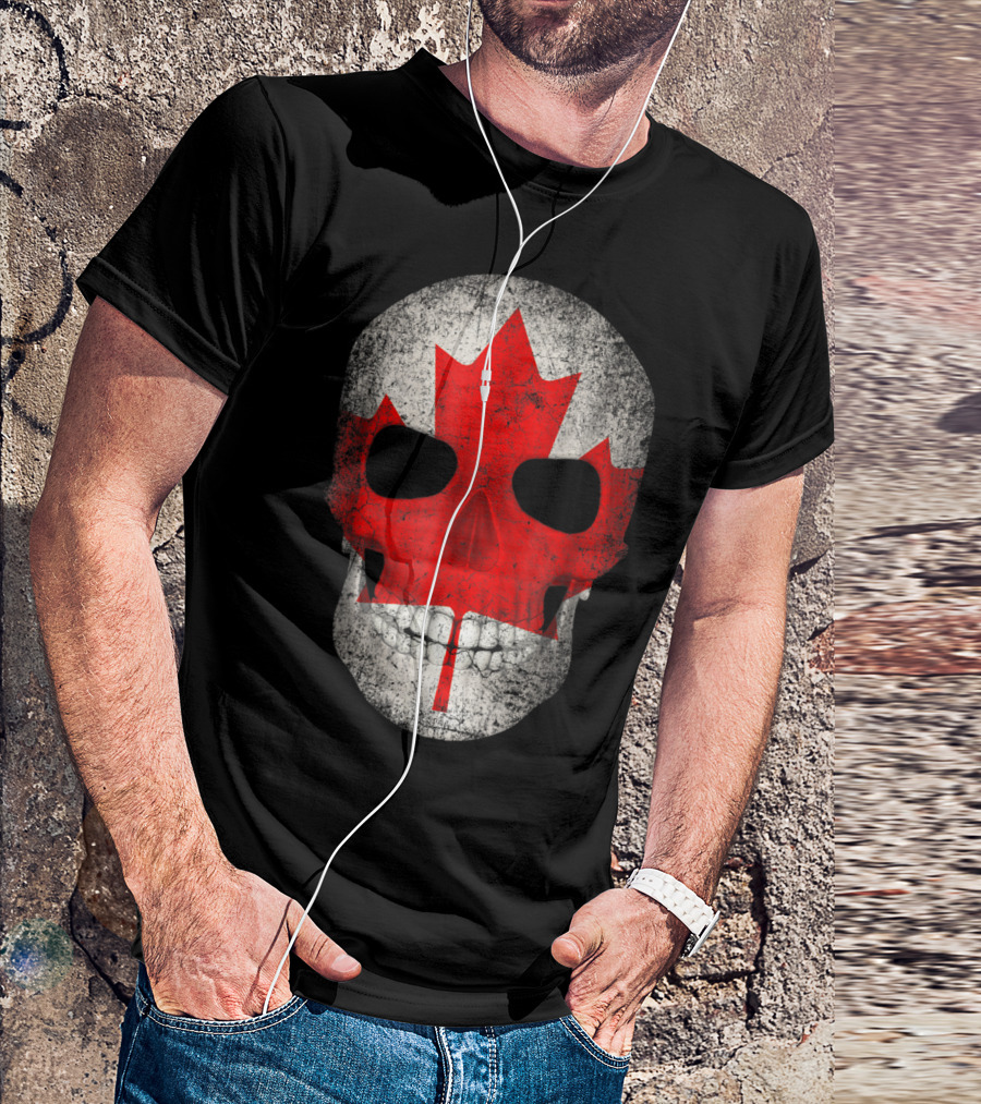 Canada Flag Skull Hockey Dad Canadian Boys T-Shirt