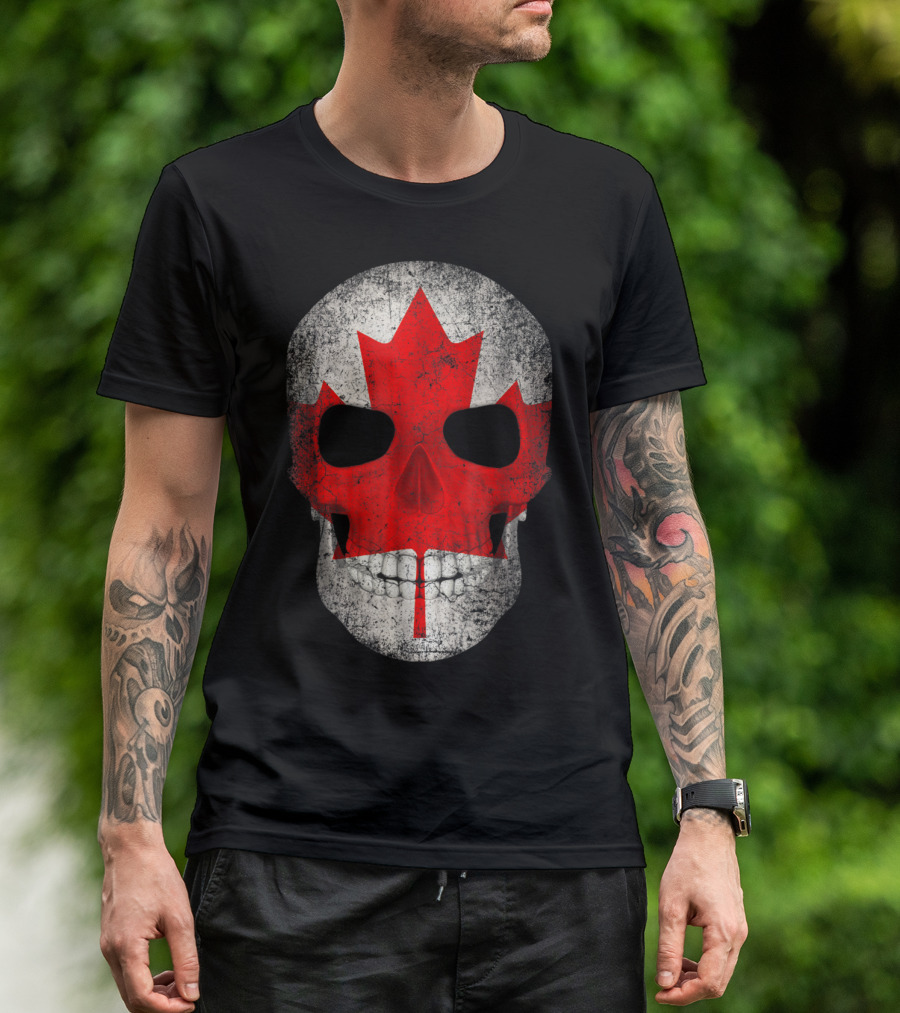 Canada Flag Skull Hockey Dad Canadian Boys T-Shirt