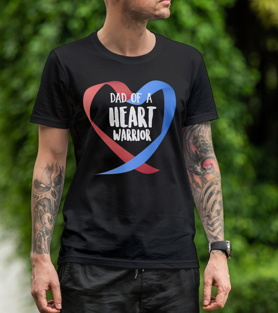 Dad Of A Heart Warrior CHD Awareness Red And Blue Ribbon Heart T-Shirt