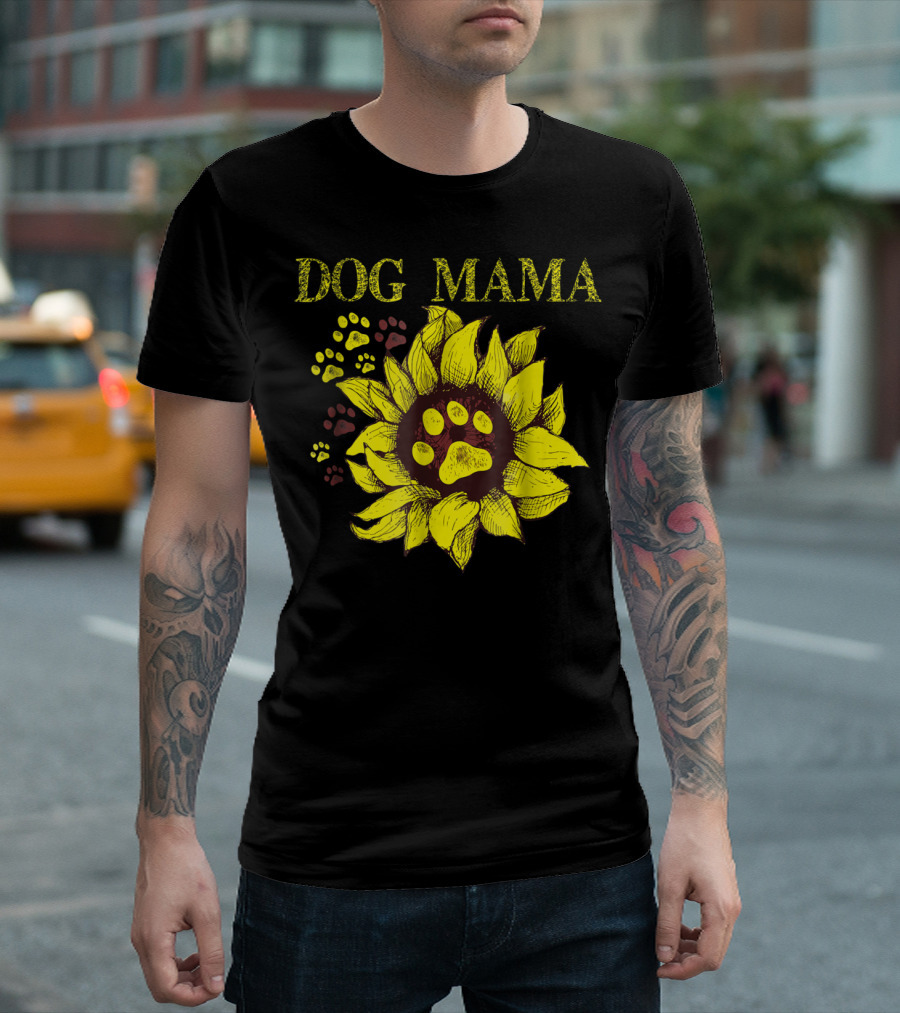 Dog Mama Sunflower Paw Prints T-Shirt