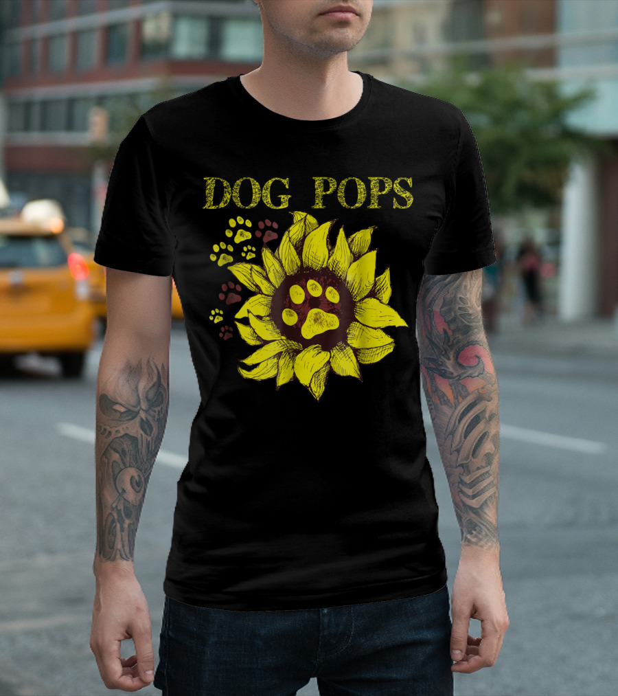 Dog Pops Sunflower Paw Prints Dog Dad T-Shirt