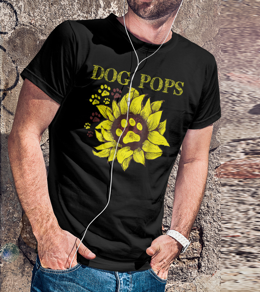 Dog Pops Sunflower Paw Prints Dog Dad T-Shirt
