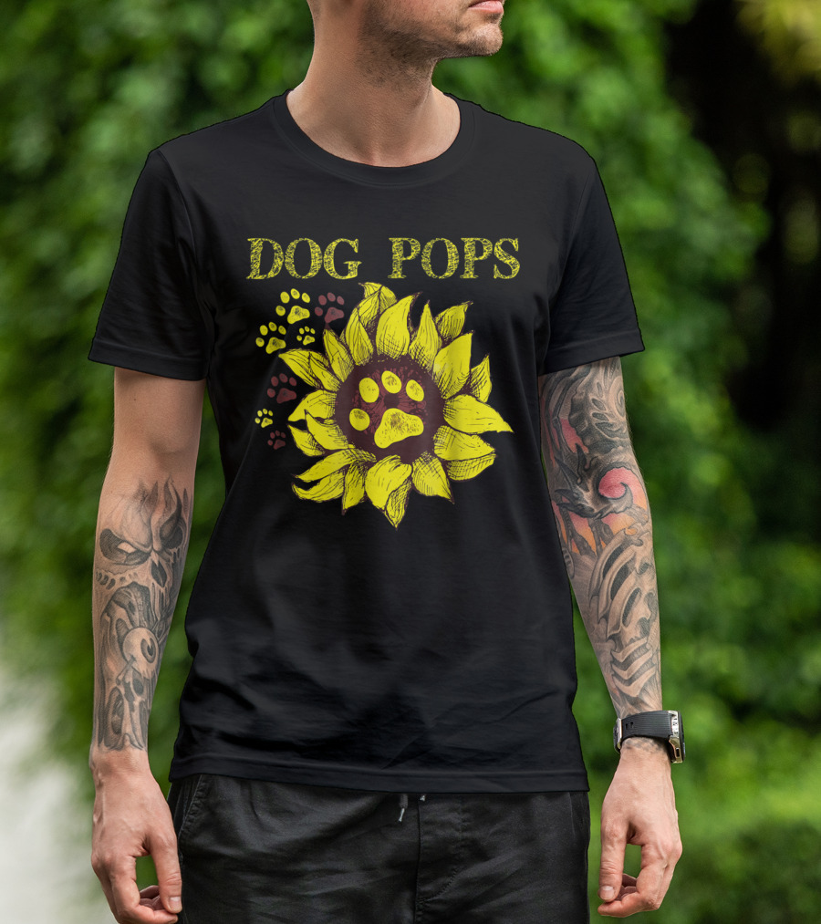 Dog Pops Sunflower Paw Prints Dog Dad T-Shirt