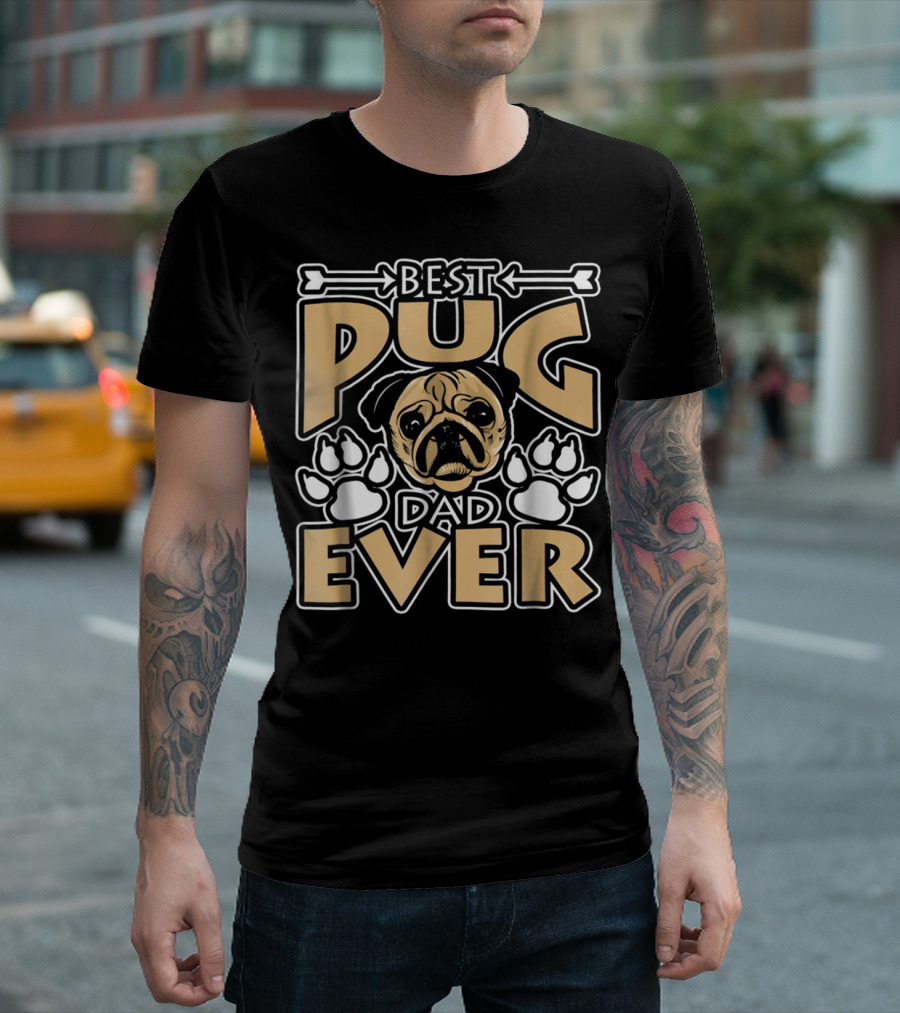 Best Pug Dad Ever with Paw Prints and Dog Bone Elements T-Shirt