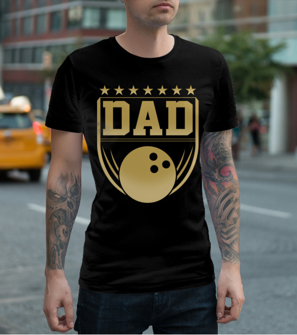 Dad Gold Bowling Ball Coach Stars Funny T-Shirt