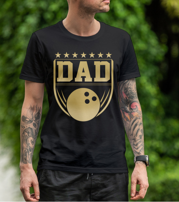 Dad Gold Bowling Ball Coach Stars Funny T-Shirt