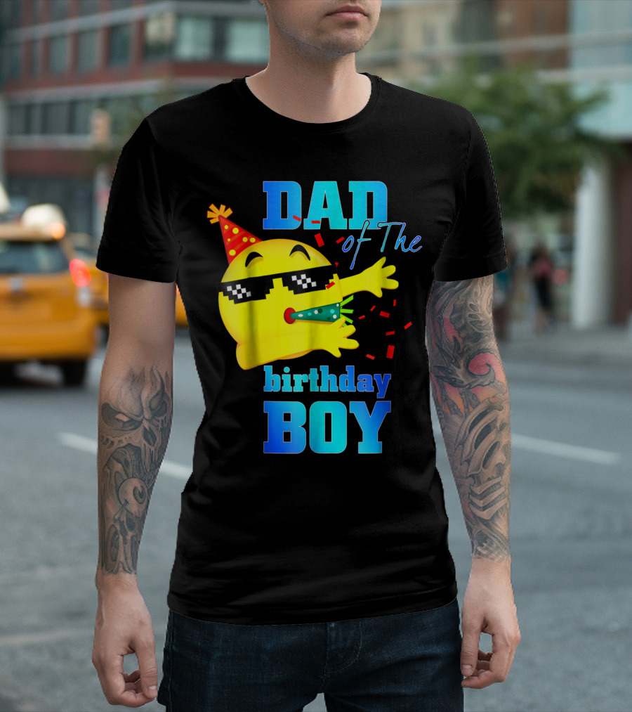 Dad Of The Birthday Boy Dabbing Emoji With Party Hat And Confetti T-Shirt