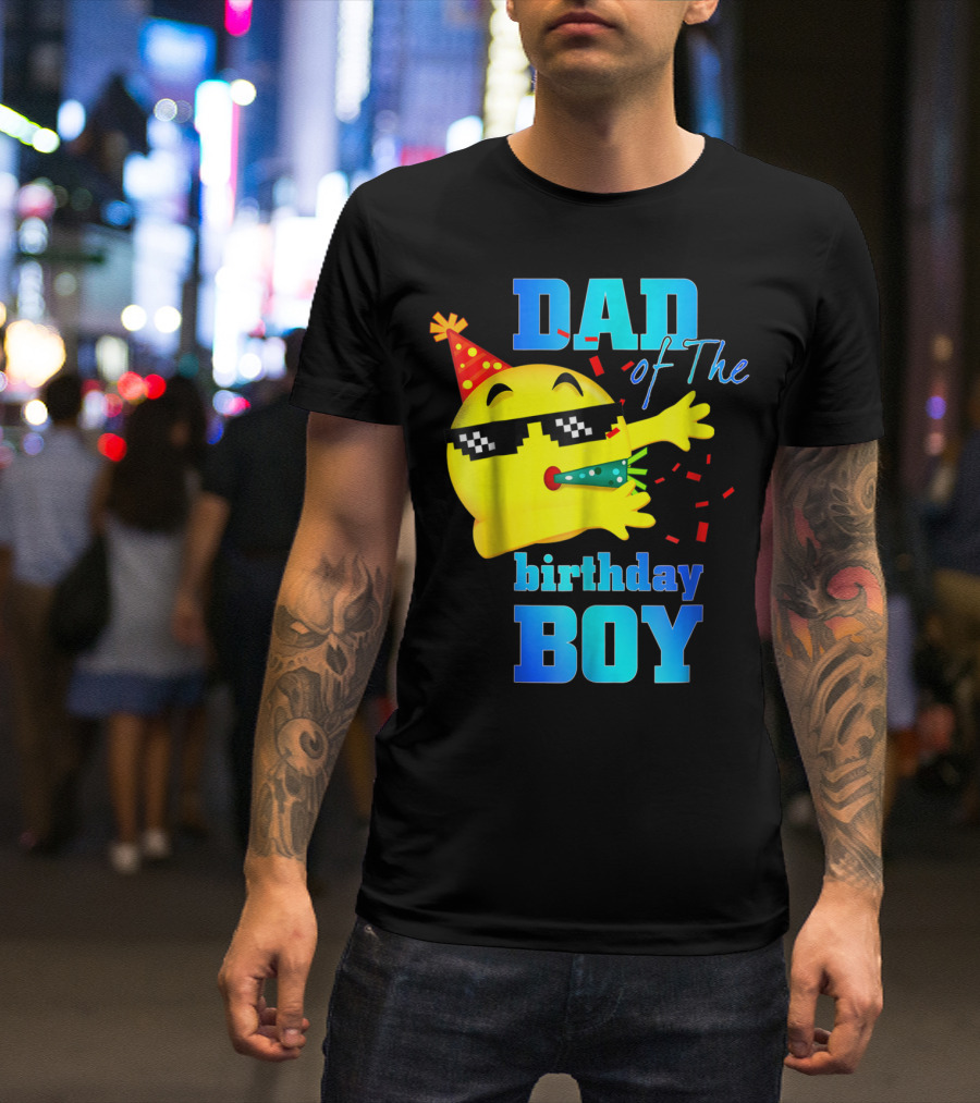 Dad Of The Birthday Boy Dabbing Emoji With Party Hat And Confetti T-Shirt