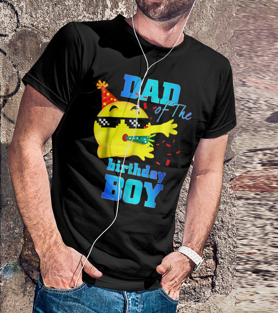 Dad Of The Birthday Boy Dabbing Emoji With Party Hat And Confetti T-Shirt