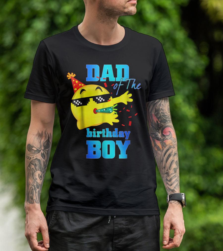 Dad Of The Birthday Boy Dabbing Emoji With Party Hat And Confetti T-Shirt