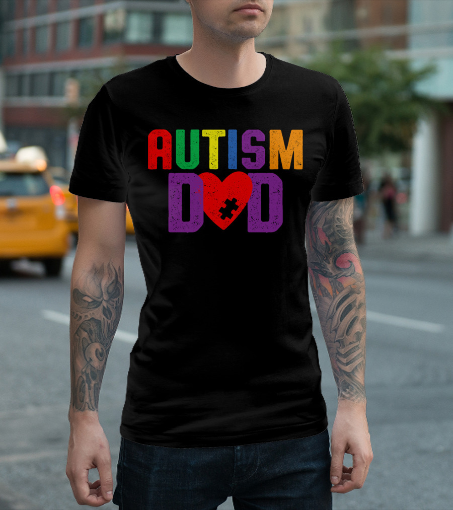 Autism Dad Heart Puzzle Piece Awareness 94 T-Shirt