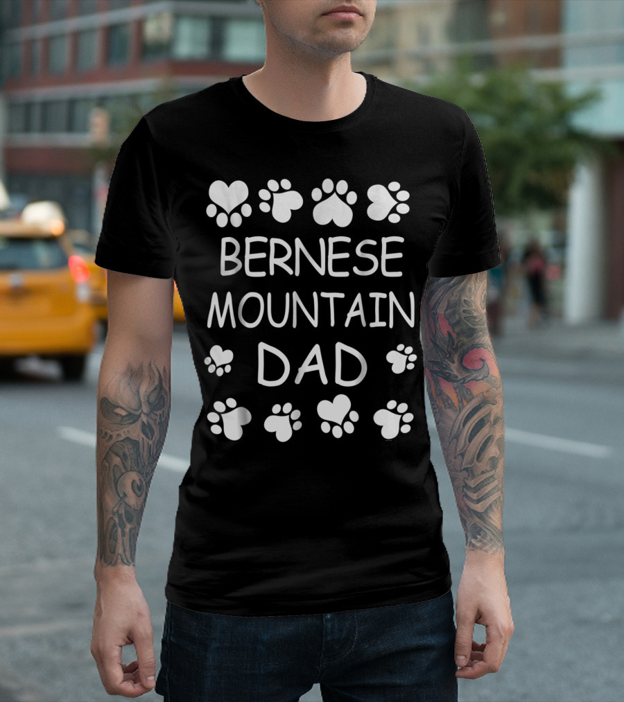 Bernese Mountain Dad Dog Lover Paw Hearts Christmas Birthday T-Shirt