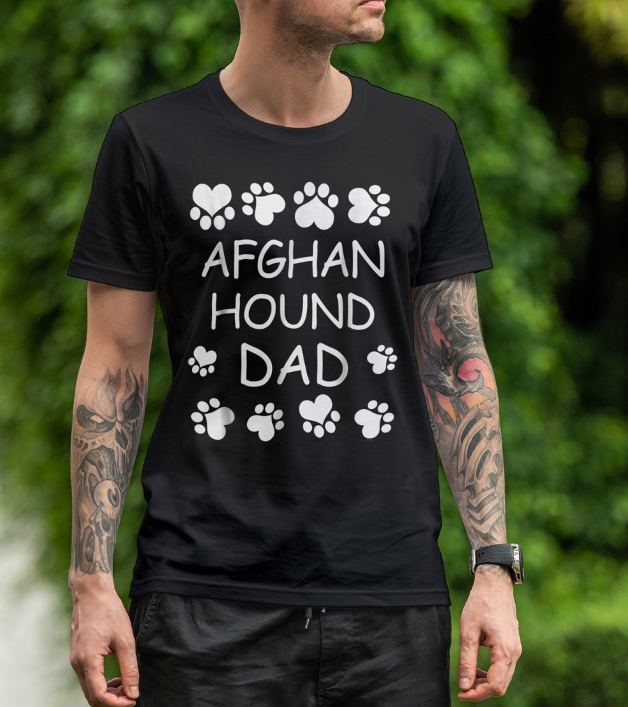 Afghan Hound Dad Dog Lovers Christmas Birthday Paws And Hearts T-Shirt