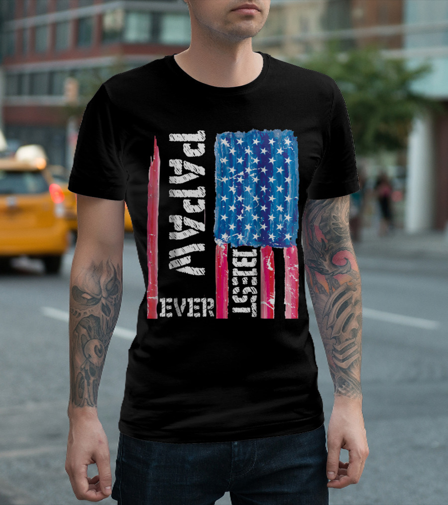 Best Papaw Ever Distressed American Flag Vertical Text And Stars T-Shirt