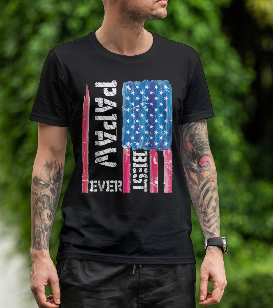 Best Papaw Ever Distressed American Flag Vertical Text And Stars T-Shirt