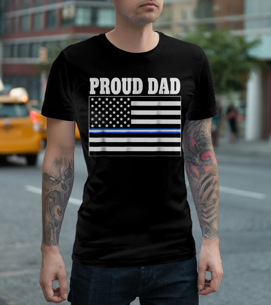 PROUD DAD EMT Thin Blue Line American Flag T-Shirt