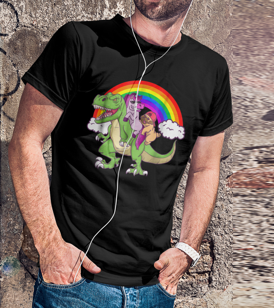 Dinosaur Unicorn Pug Dog Lovers Rainbow Adventure T-Shirt