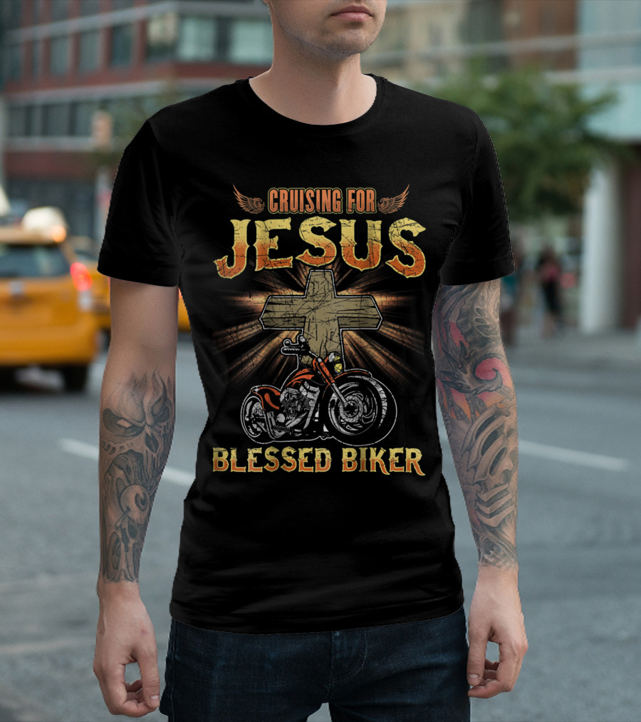 Cruising for Jesus Blessed Biker Dad Motorcycle T-Shirt