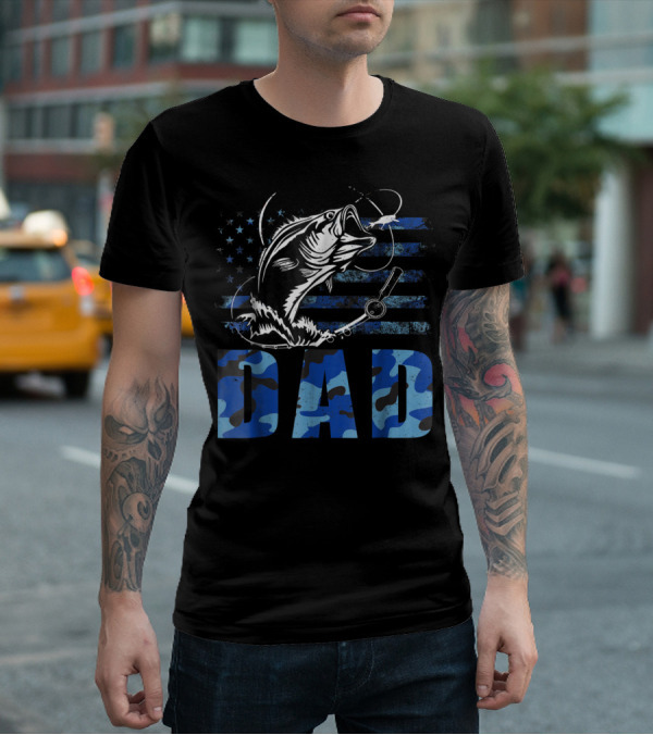 Dad Fishing Camouflage USA Flag T-Shirt