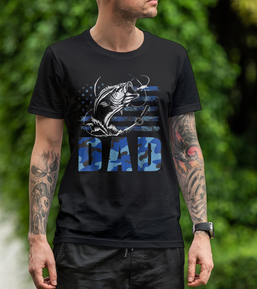 Dad Fishing Camouflage USA Flag T-Shirt