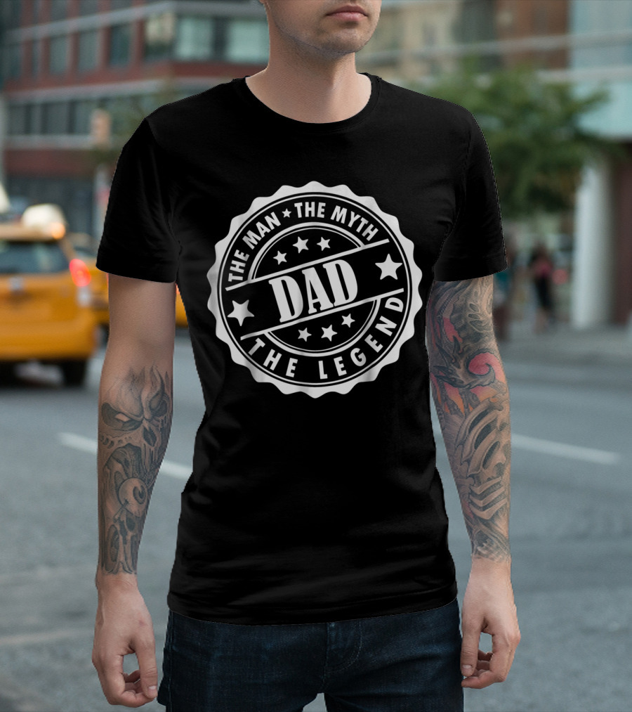 Dad The Man The Myth The Legend Dad Badge Style with Stars and Circles T-Shirt