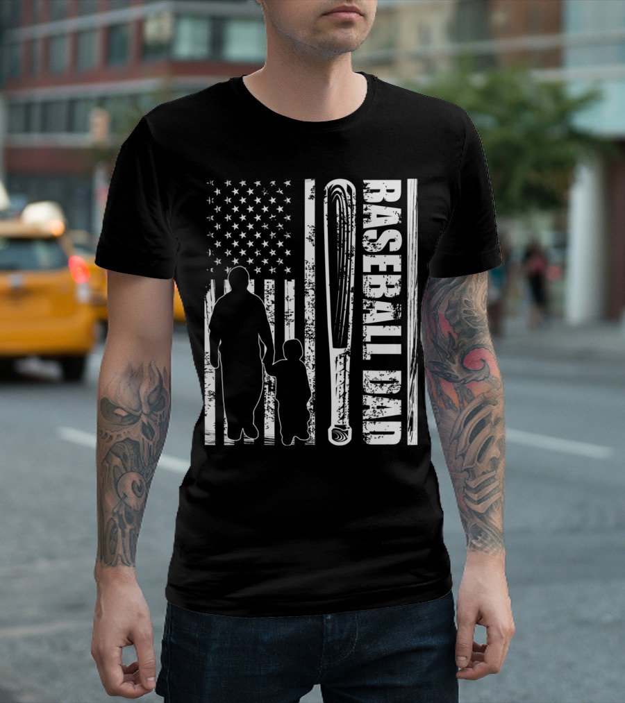 BASEBALL DAD American Flag Bat Father's Day T-Shirt