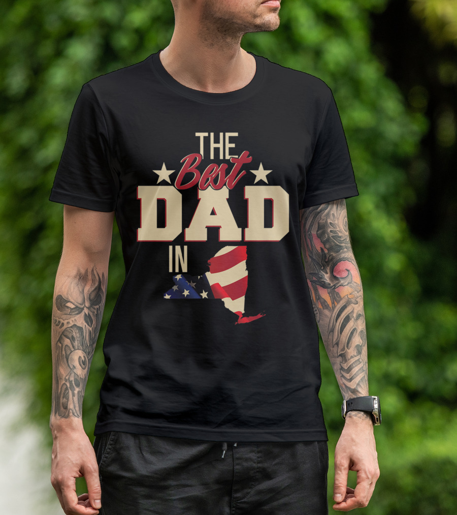 The Best Dad In Patriotic New York With American Flag T-Shirt