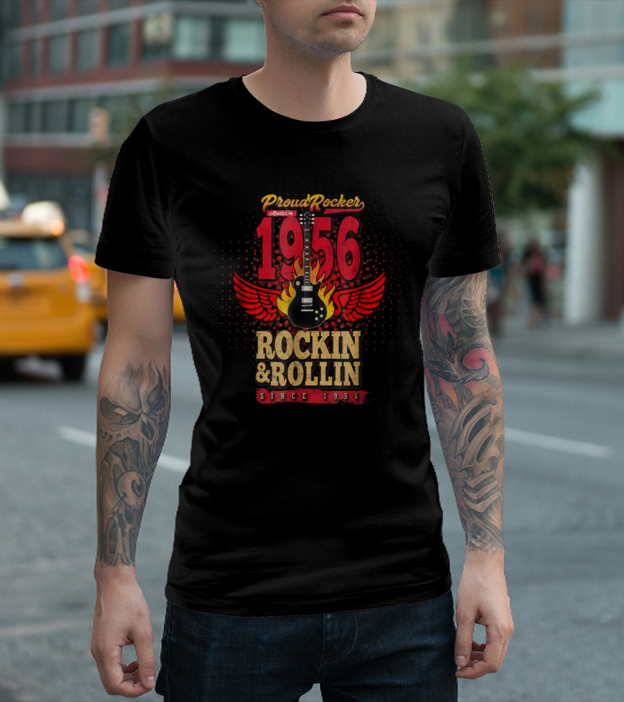 Proud Rocker Made In 1956 Rockin' and Rollin' Flaming Wing Guitar Since 1956 T-Shirt